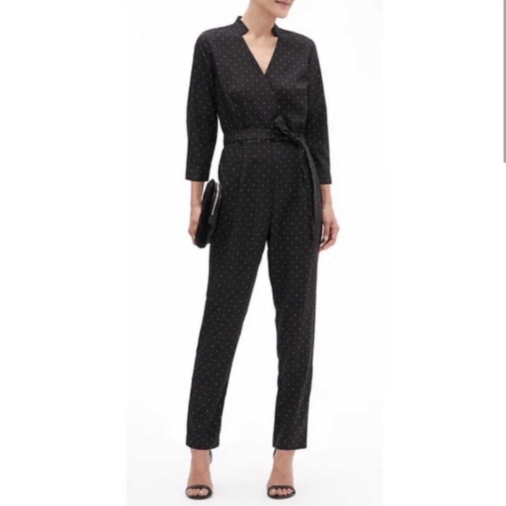 Banana Republic Factory Polka Dot Wrap Belted Waist Jumpsuit